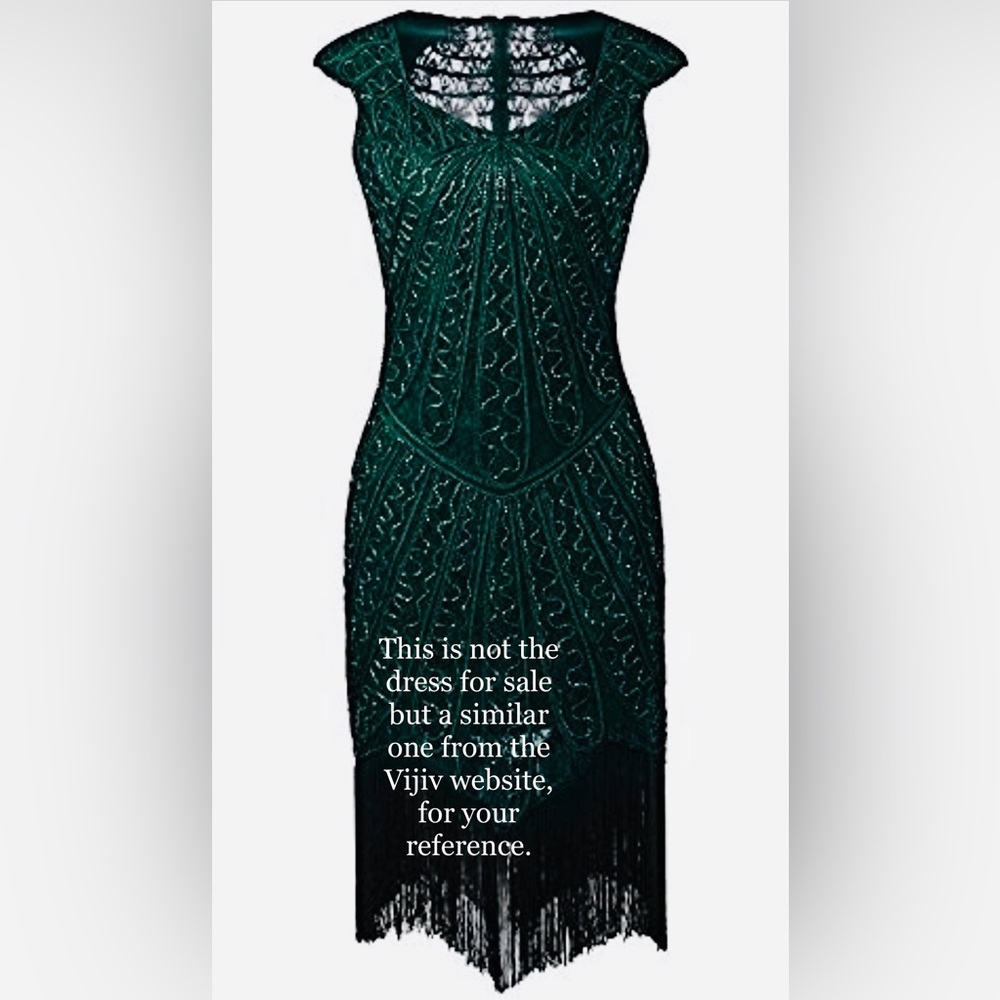 Vijiv Vintage 1920s Inspired Embellished Beaded Lace Cocktail Flapper Dress